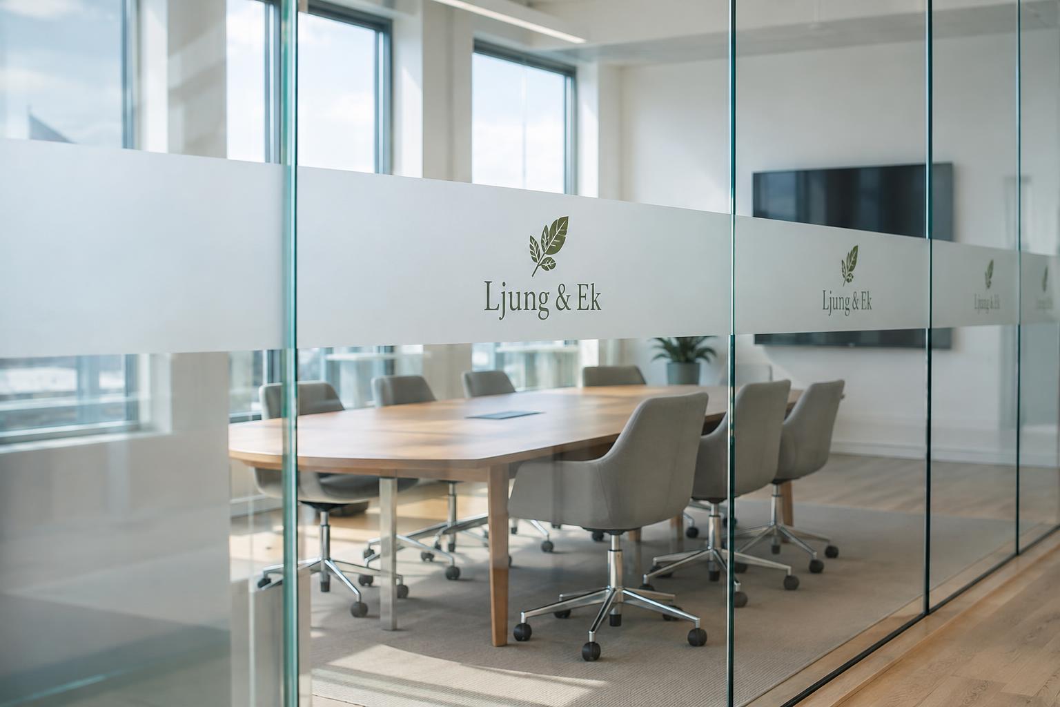 Glas med logotyp för reception och entré – exempel 3